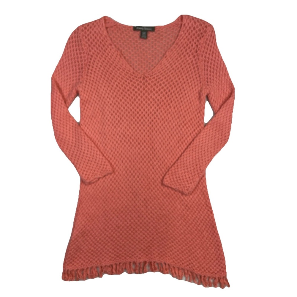 Tommy Bahama Women's S Harbor Cliff Tunic Top 3/4 Sleeve Wool Blend Fringe Hem
